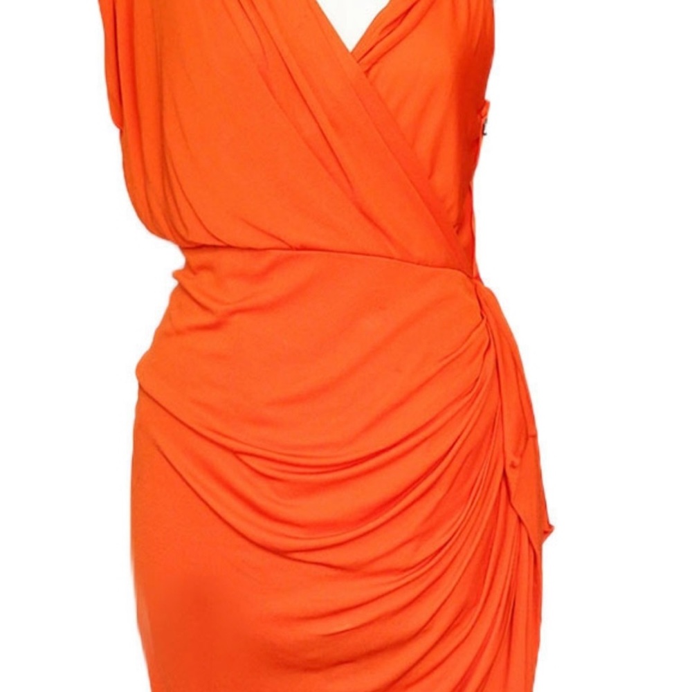 Orange LANVIN draped Grecian cocktail dress $2400 Size 40